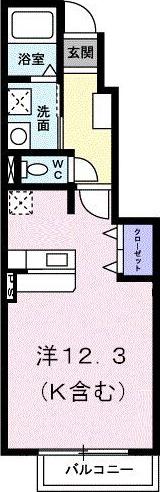花の木II(ワンルーム/1階)の間取り写真