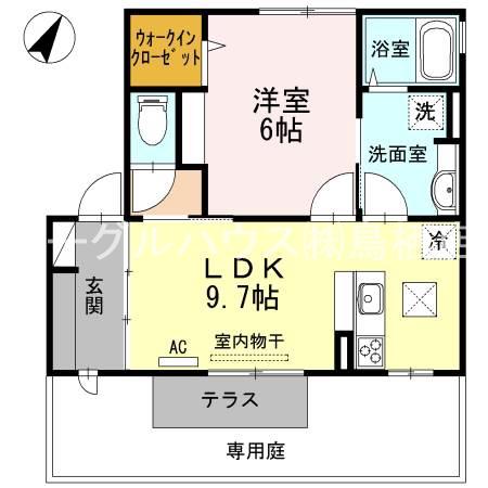 ヴィルヌーブ伍番街C棟(1LDK/1階)の間取り写真