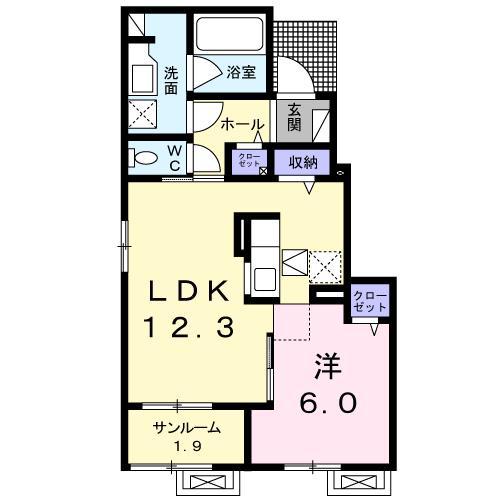 エクラ18(1LDK/1階)の間取り写真