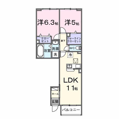 アドニス江南(2LDK/1階)の間取り写真