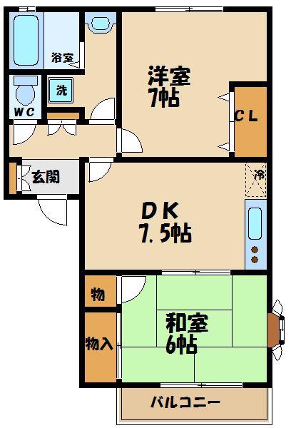 プリムラコート(2DK/1階)の間取り写真