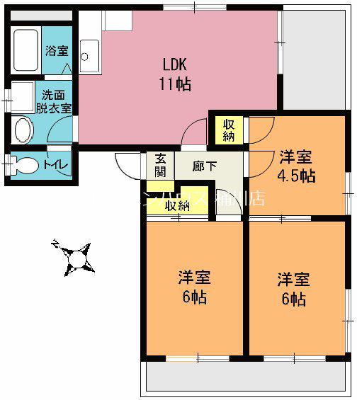 カネヤビル(3LDK/2階)の間取り写真