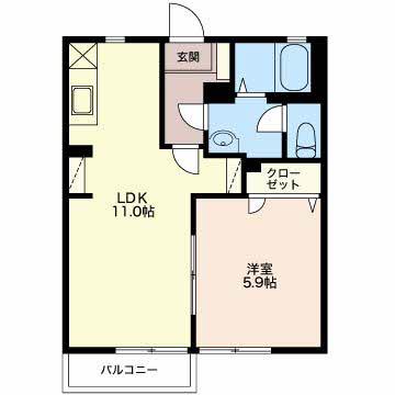 カクタス二番館(1LDK/2階)の間取り写真