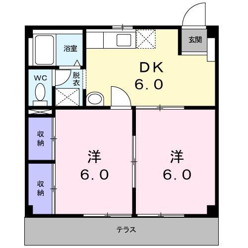 コーポシャインI(2DK/1階)の間取り写真