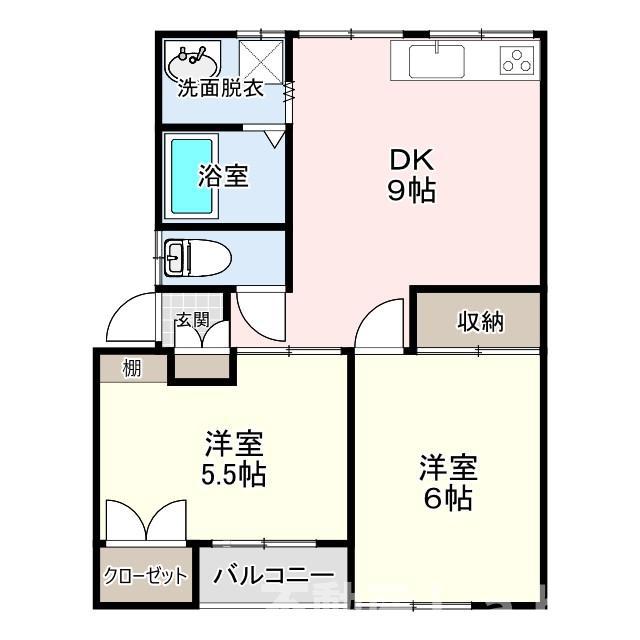 モアハピネス松山(2LDK/1階)の間取り写真
