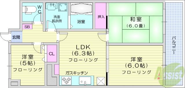 ライフピア3(3DK/9階)の間取り写真