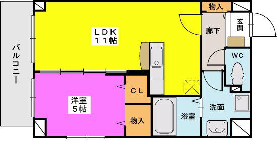 レヴェール・メゾン(1LDK/2階)の間取り写真
