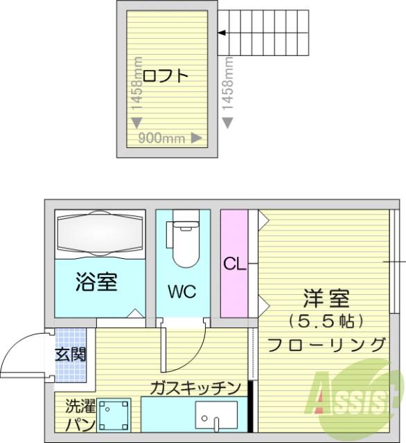 畳屋丁ハイツ(1K/1階)の間取り写真