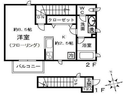 ブランレフィナード(1K/2階)の間取り写真