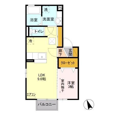 グランドヒルA(1LDK/1階)の間取り写真