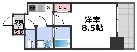 ララプレイス四天王寺前夕陽ヶ丘プルミエ(1K/7階)の間取り写真