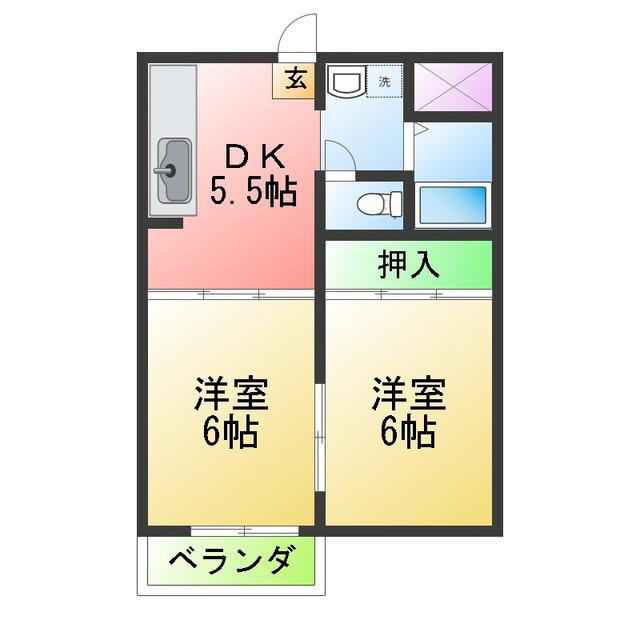 カーサフローリアン(2DK/1階)の間取り写真