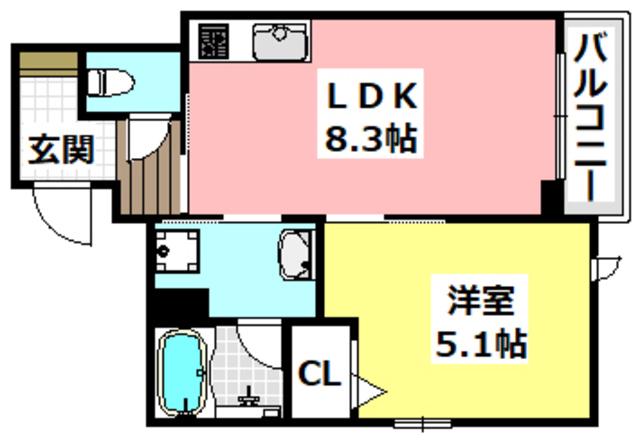 ベッロ 吹田(1LDK/1階)の間取り写真