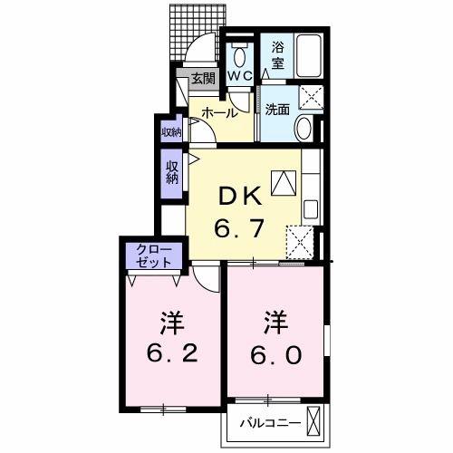 オイコス オニロ A(2DK/1階)の間取り写真