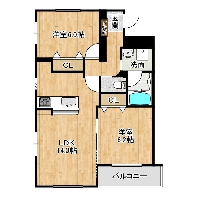オラシオン千代田(2LDK/4階)の間取り写真