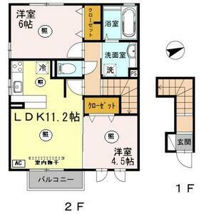 アゼリア四谷(2LDK/2階)の間取り写真