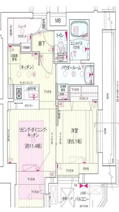 プレサンス松屋町グレース(1LDK/15階)の間取り写真