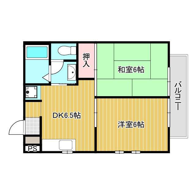 ローズシャトレ王塚台(2DK/1階)の間取り写真