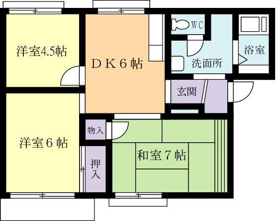 ハイツ真鍋台A(3DK/1階)の間取り写真
