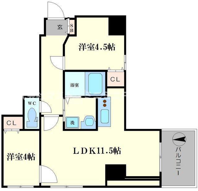IMPERIAL SUITE南堀江(2LDK/5階)の間取り写真