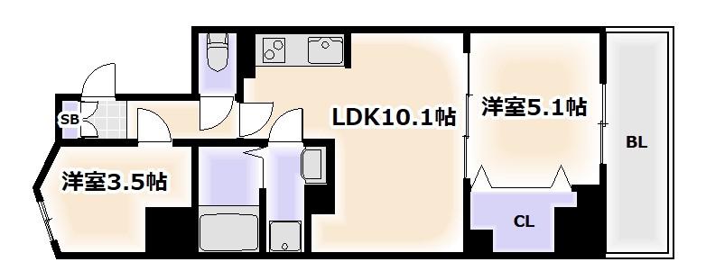 ネオ・ツリー・レジデンス難波(2LDK/2階)の間取り写真