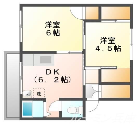 ヴィラナリー加東第2(2DK/2階)の間取り写真