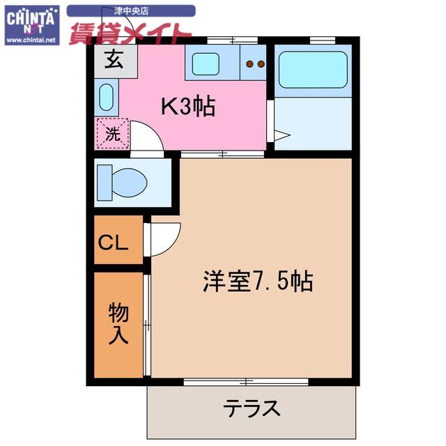 田園ハイツ(1K/1階)の間取り写真