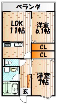 モンターニュ門司(2LDK/3階)の間取り写真