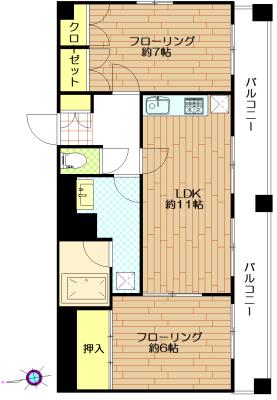 グランドメゾン新宿東(2LDK/7階)の間取り写真