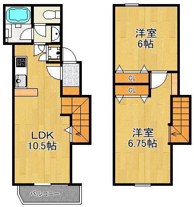 コンチネンタル・ヒロA棟(2LDK/2階)の間取り写真