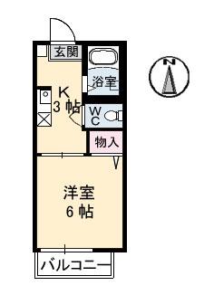 クレール五月が丘(1K/2階)の間取り写真