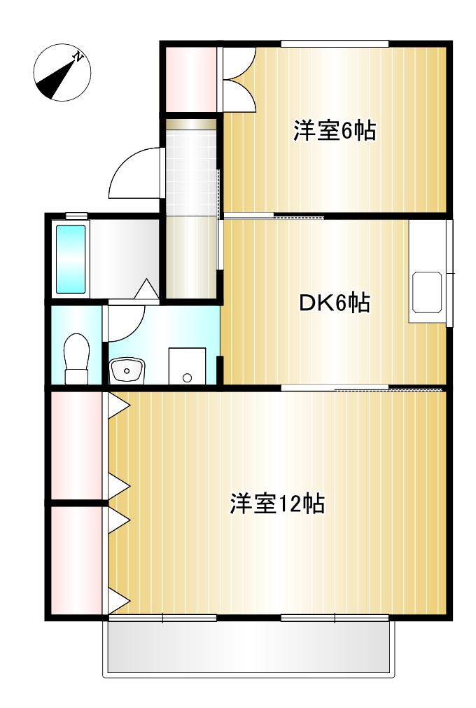 セジュール若草B棟(2DK/1階)の間取り写真