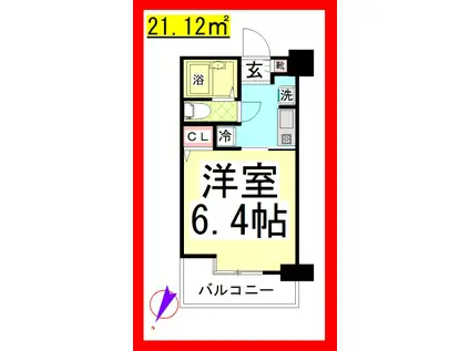 TJ TERRA湘南台(1K/6階)の間取り写真