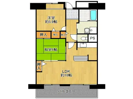 コーシャハイツ中野(2LDK/6階)の間取り写真