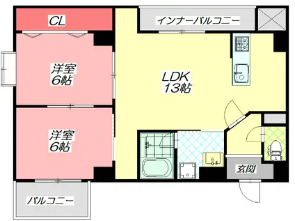 ラムール守口(2LDK/3階)の間取り写真