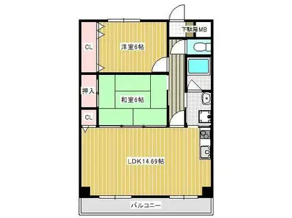 仲垣内ビル(2LDK/4階)の間取り写真