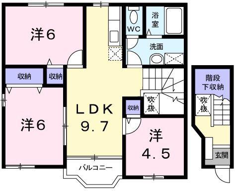 シャン・ド-ル生駒B(3LDK/2階)の間取り写真