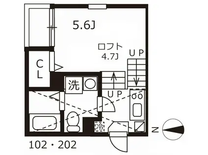 ハーモニーテラス志賀町III(1K/1階)の間取り写真