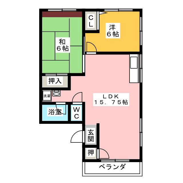 サンスマイルC(2LDK/1階)の間取り写真