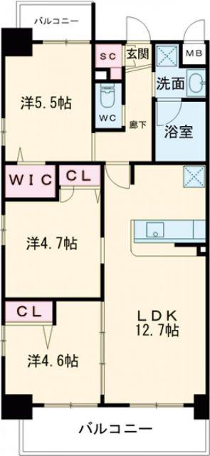 コンダクトレジデンスHIBIKINO(3LDK/4階)の間取り写真