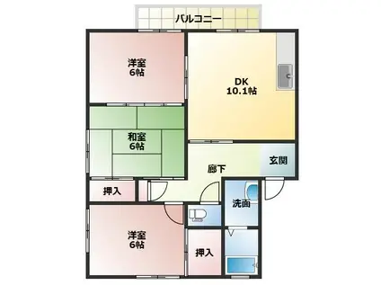 秀和1号館(3DK/1階)の間取り写真