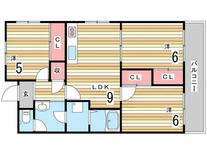 オーリッツコート甲南山手(3LDK/4階)の間取り写真