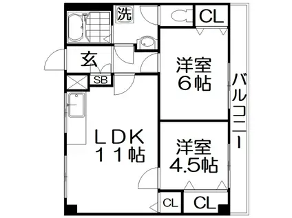 正縁寺ハイツ(2LDK/1階)の間取り写真