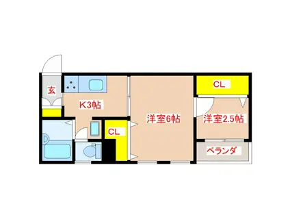 パーソネージュ西田(2K/2階)の間取り写真