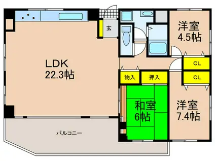 ガーデン楠葉(3LDK/4階)の間取り写真