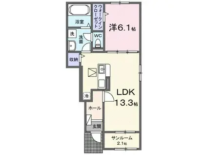 カーサ・ラッフィナートII A(1LDK/1階)の間取り写真