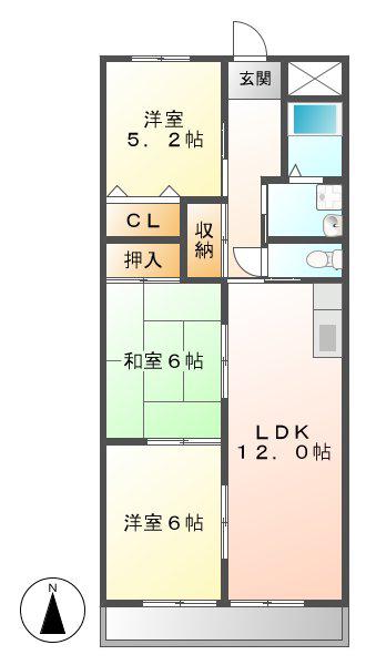 陽明ハイツ(3LDK/4階)の間取り写真
