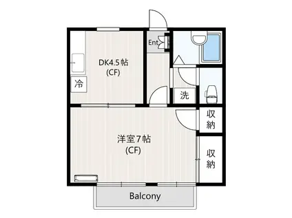 ウエストコート(1DK/1階)の間取り写真