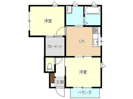 JR伯備線 総社駅 徒歩6分 2階建 築19年(2DK/1階)の間取り写真