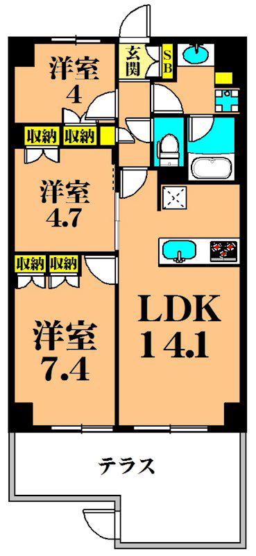 フレンシア洗足池(2SLDK/1階)の間取り写真
